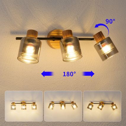 Brilagi - Spotlampa HYGGE 3xE14/15W/230V trä/rökfärgad