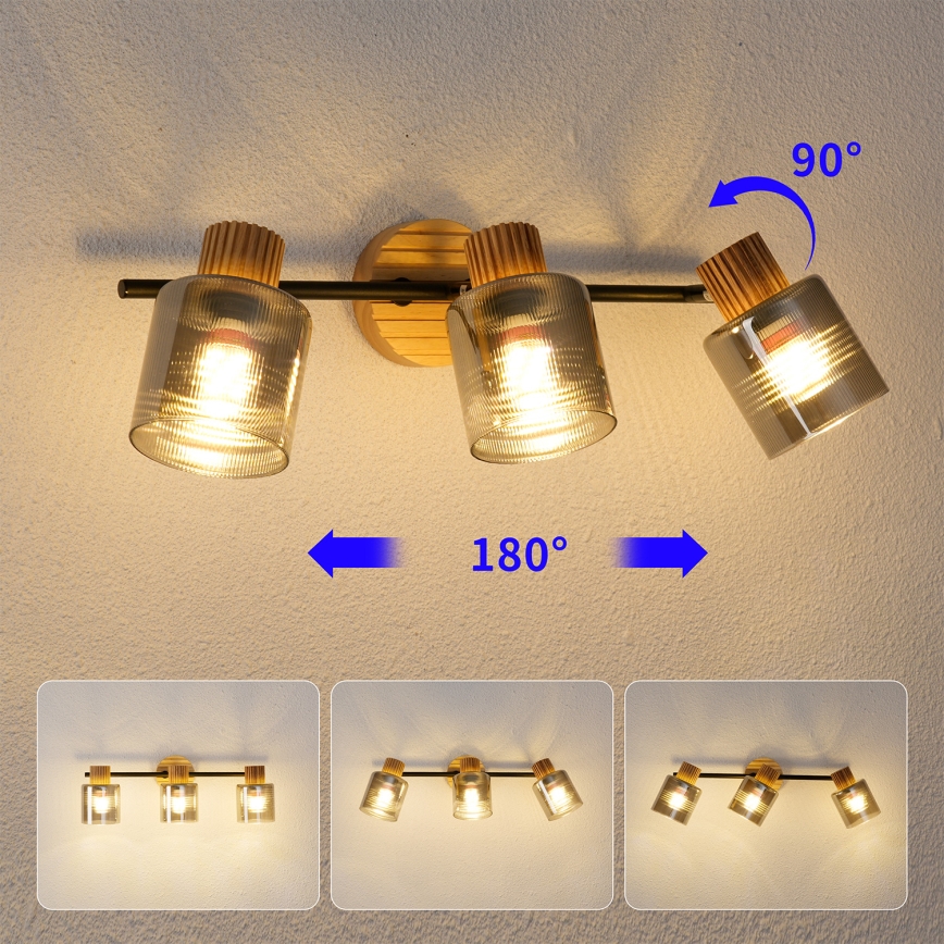 Brilagi - Spotlampa HYGGE 3xE14/15W/230V trä/rökfärgad