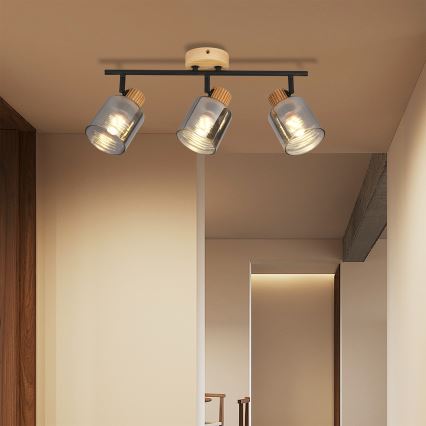 Brilagi - Spotlampa HYGGE 3xE14/15W/230V trä/rökfärgad