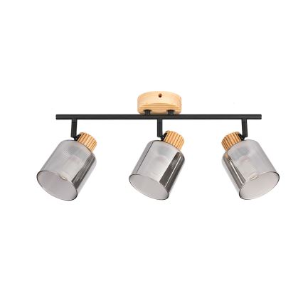 Brilagi - Spotlampa HYGGE 3xE14/15W/230V trä/rökfärgad