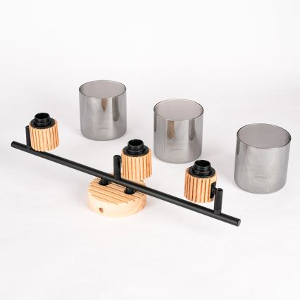 Brilagi - Spotlampa HYGGE 3xE14/15W/230V trä/rökfärgad