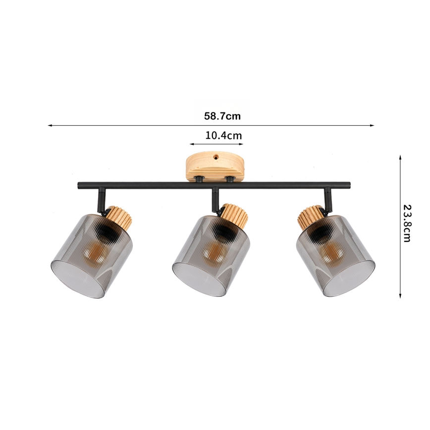 Brilagi - Spotlampa HYGGE 3xE14/15W/230V trä/rökfärgad