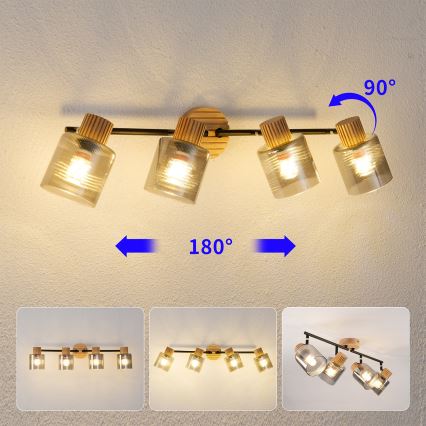 Brilagi - Spotlampa HYGGE 4xE14/15W/230V trä/rökfärgad