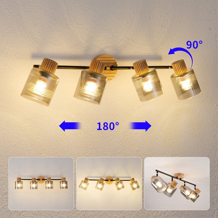 Brilagi - Spotlampa HYGGE 4xE14/15W/230V trä/rökfärgad