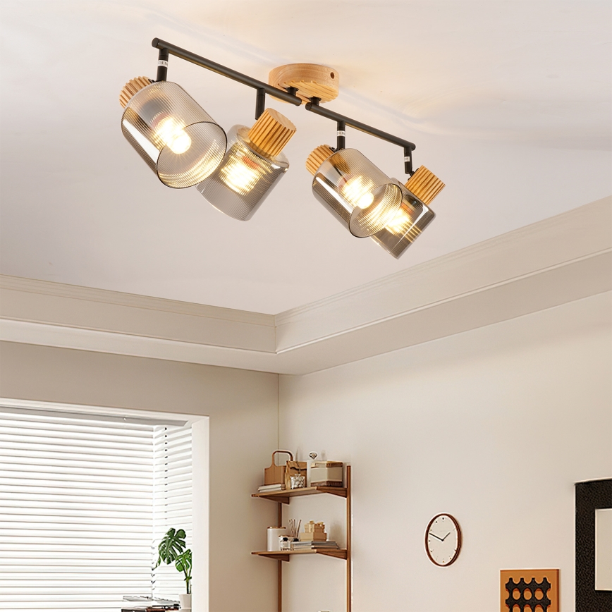 Brilagi - Spotlampa HYGGE 4xE14/15W/230V trä/rökfärgad