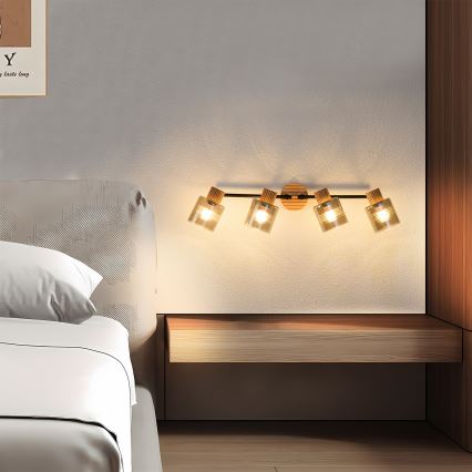 Brilagi - Spotlampa HYGGE 4xE14/15W/230V trä/rökfärgad