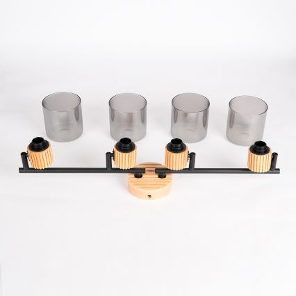 Brilagi - Spotlampa HYGGE 4xE14/15W/230V trä/rökfärgad