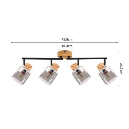 Brilagi - Spotlampa HYGGE 4xE14/15W/230V trä/rökfärgad
