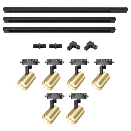 Brilagi - Spotlampa i skensystemet HUSKY 6xGU10/10W/230V svart/guld