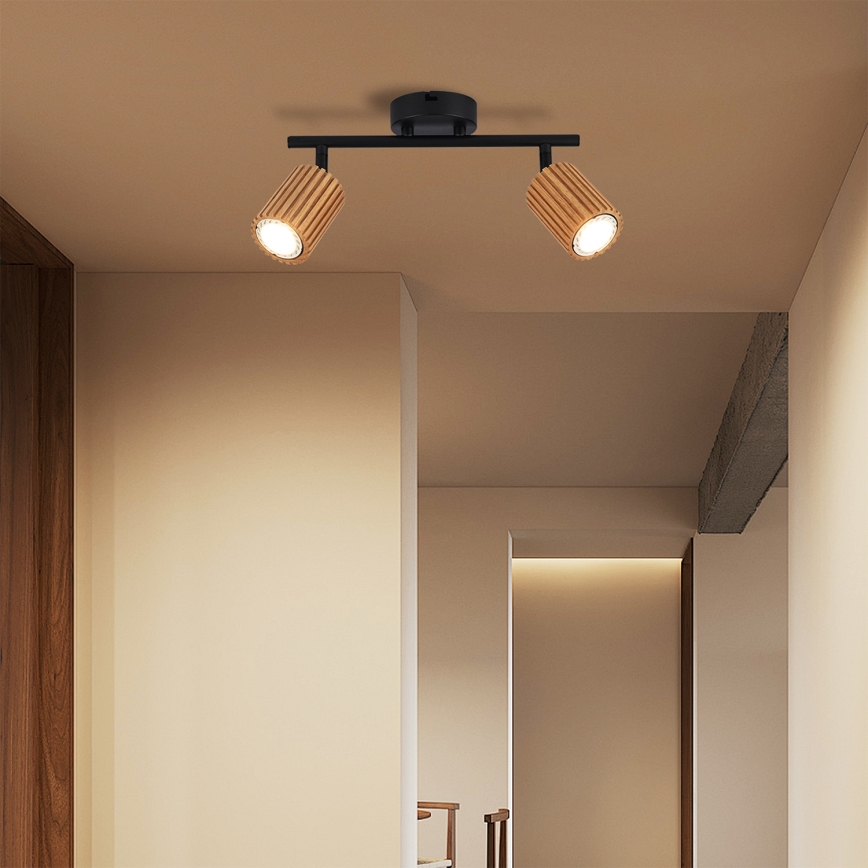 Brilagi - Spotlampa MODERN WOOD 2xGU10/8W/230V gummiträ/svart