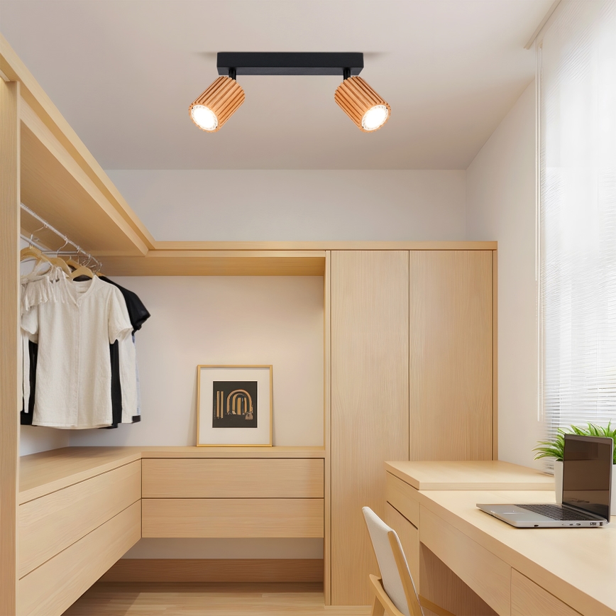 Brilagi - Spotlampa MODERN WOOD 2xGU10/8W/230V gummiträ/svart