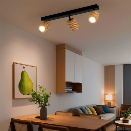 Brilagi - Spotlampa MODERN WOOD 3xGU10/8W/230V gummiträ/svart