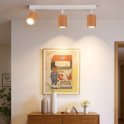Brilagi - Spotlampa MODERN WOOD 3xGU10/8W/230V gummiträ/vit