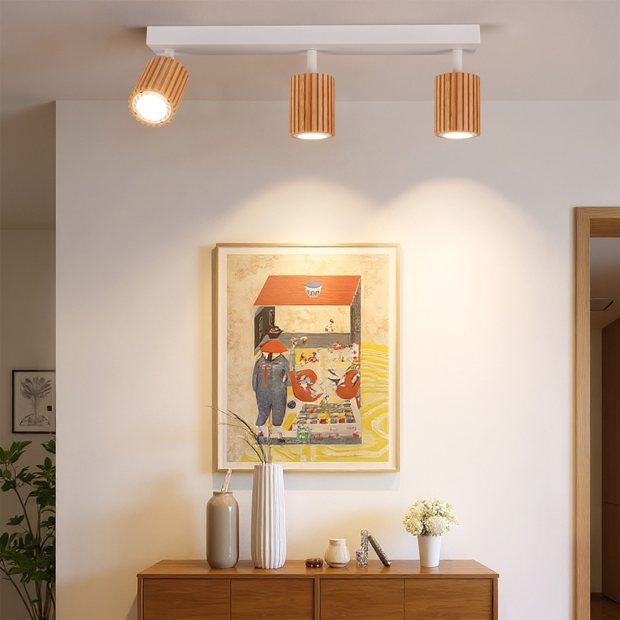 Brilagi - Spotlampa MODERN WOOD 3xGU10/8W/230V gummiträ/vit