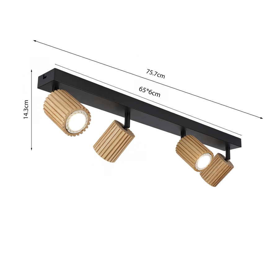 Brilagi - Spotlampa MODERN WOOD 4xGU10/8W/230V trä/svart