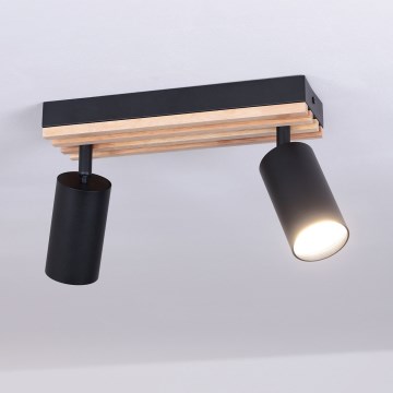 Brilagi - Spotlampa SELE WOOD ACOUSTIC 2xGU10/30W/230V svart/trä