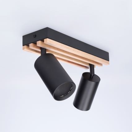 Brilagi - Spotlampa SELE WOOD ACOUSTIC 2xGU10/30W/230V svart/trä
