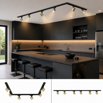 BRILAGI - Spotlight i skensystem HUSKY 6xGU10/10W/230V 225 cm svart/guld