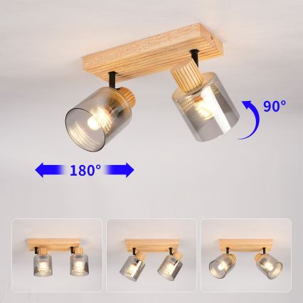 Brilagi - Spottarmatur HYGGE 2xE14/15W/230V trä/rökfärgad