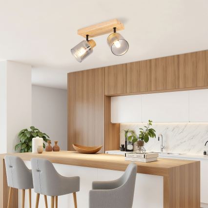 Brilagi - Spottarmatur HYGGE 2xE14/15W/230V trä/rökfärgad