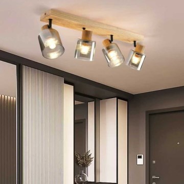 Brilagi - Spottlampa HYGGE 4xE14/15W/230V trä/rökfärgad