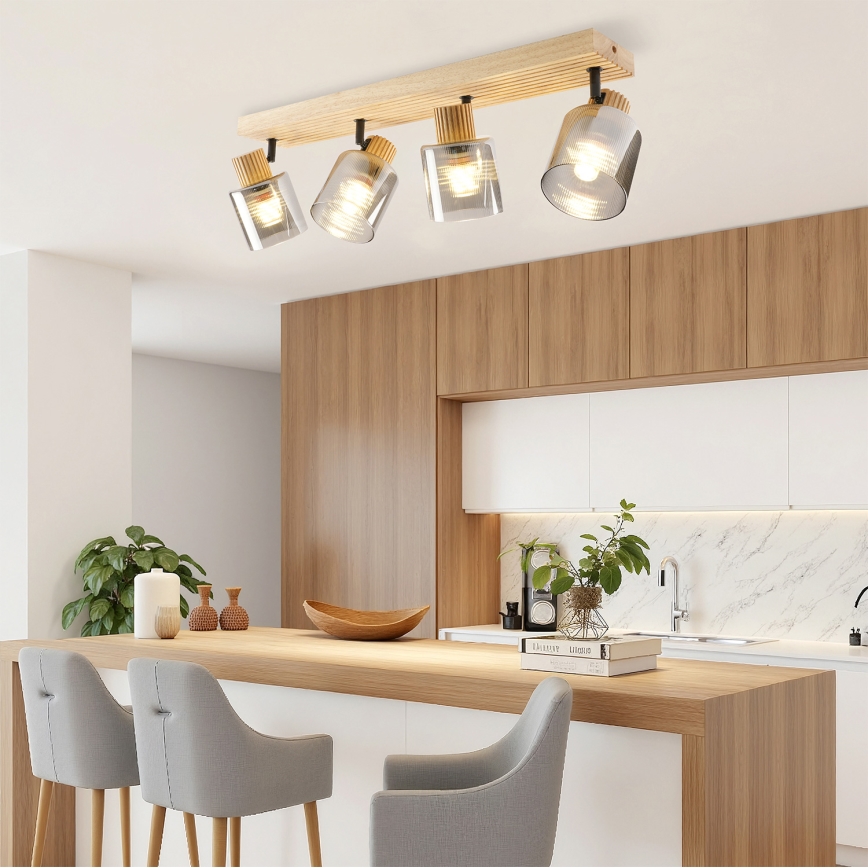 Brilagi - Spottlampa HYGGE 4xE14/15W/230V trä/rökfärgad