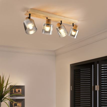 Brilagi - Spottlampa HYGGE 4xE14/15W/230V trä/rökfärgad