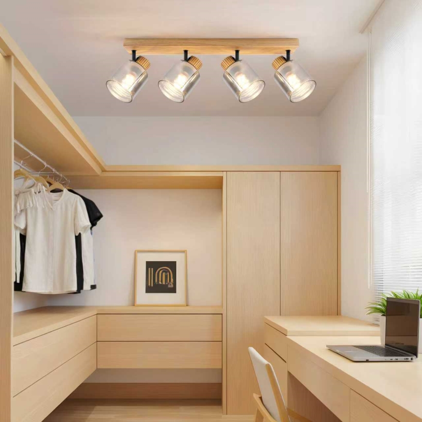 Brilagi - Spottlampa HYGGE 4xE14/15W/230V trä/rökfärgad