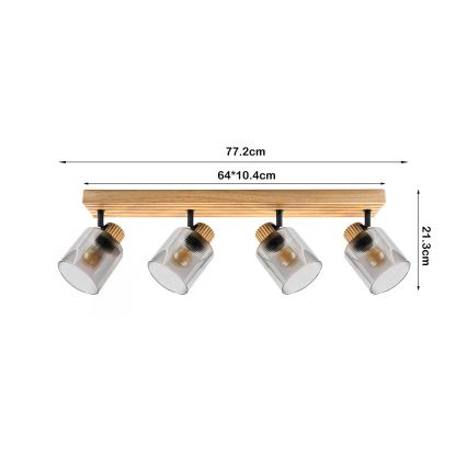 Brilagi - Spottlampa HYGGE 4xE14/15W/230V trä/rökfärgad