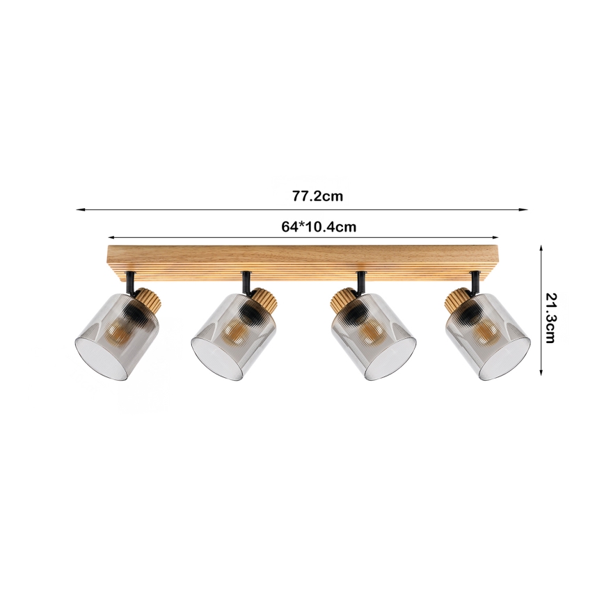 Brilagi - Spottlampa HYGGE 4xE14/15W/230V trä/rökfärgad