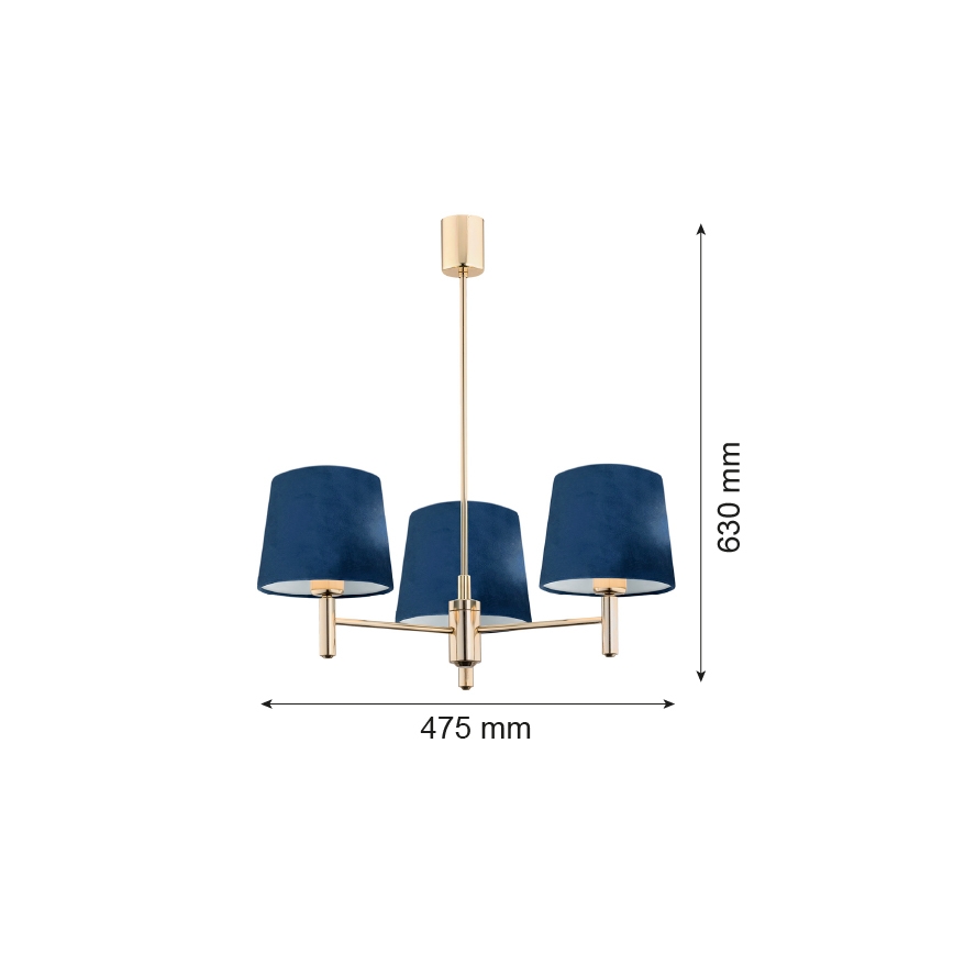 Brilagi - Stångpendel MONTE 3xE27/15W/230V blå/guld