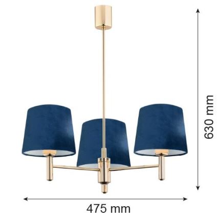Brilagi - Stångpendel MONTE 3xE27/60W/230V blå/guld