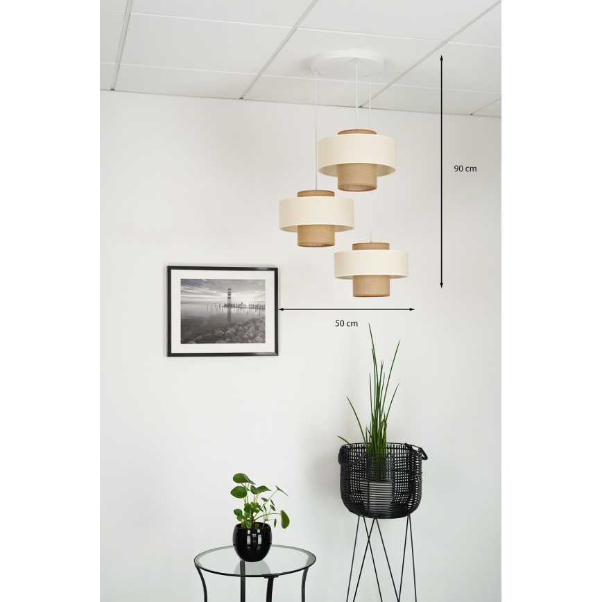 Brilagi - Taklampa DALLAS 3xE27/15W/230V brun/kräm/vit