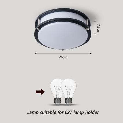 Brilagi - Taklampa ELARO 2xE27/40W/230V Ø 26 cm svart