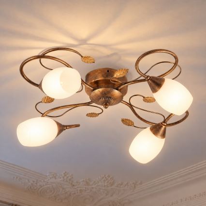 BRILAGI - Taklampa GRACE 4xE27/40W/230V Ø 68 cm patina/koppar