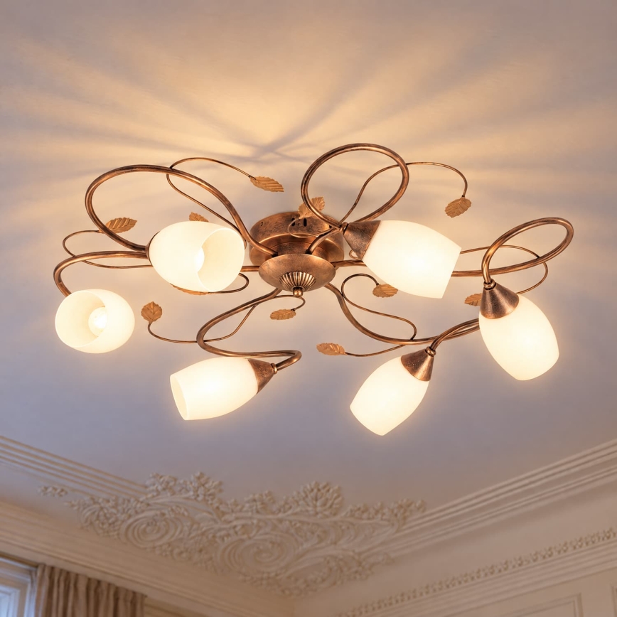 BRILAGI - Taklampa GRACE 6xE27/40W/230V Ø 79 cm patina/koppar