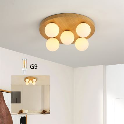 Brilagi - Taklampa LUND WOOD 5xG9/9W/230V Ø 40 cm trä