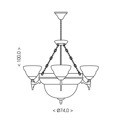 Brilagi - Taklampa med kedja DAHLIA 6xE27/40W/230V Ø 74 cm mässing