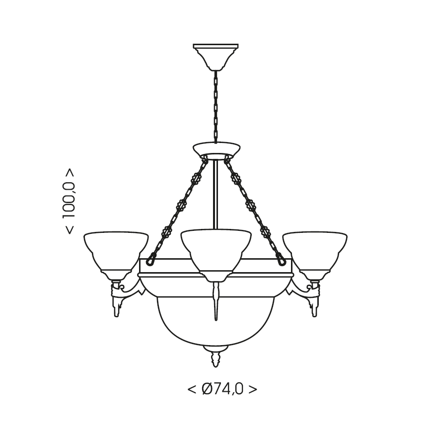 Brilagi - Taklampa med kedja DAHLIA 6xE27/40W/230V Ø 74 cm mässing