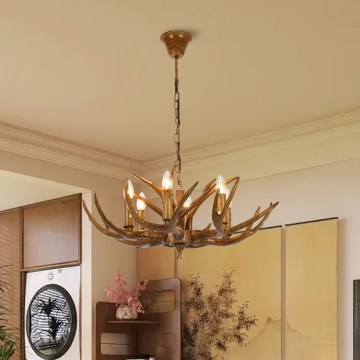 BRILAGI - Taklampa med kedja DEER 6xE14/10W/230V Ø 70 cm av hjorthorn