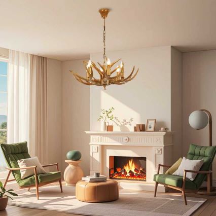 Brilagi - Taklampa med kedja DEER 6xE14/10W/230V Ø 70 cm med hjorthorn