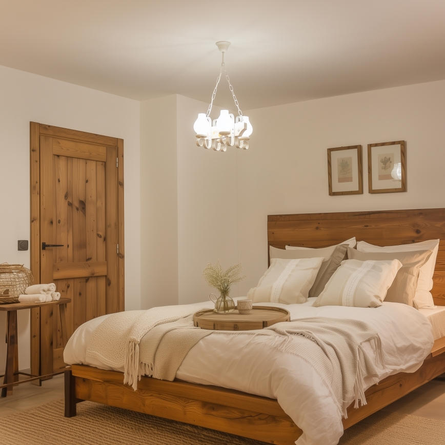 Brilagi - Taklampa med kedja QUEEN 4xE14/40W/230V bok/krämvit