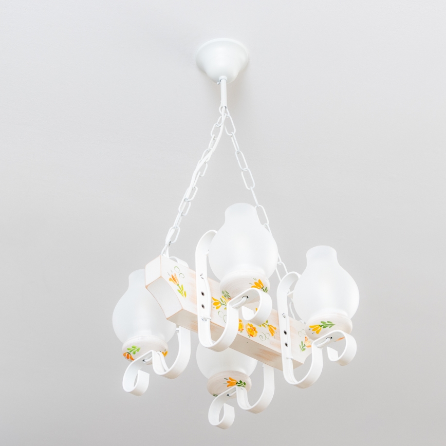 Brilagi - Taklampa med kedja QUEEN 4xE14/40W/230V bok/krämvit