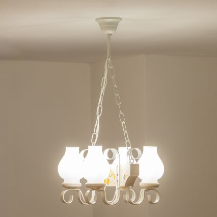 Brilagi - Taklampa med kedja QUEEN 4xE14/40W/230V bok/krämvit