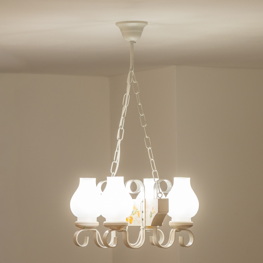 Brilagi - Taklampa med kedja QUEEN 4xE14/40W/230V bok/krämvit