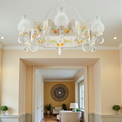 Brilagi - Taklampa med kedja QUEEN 6xE14/40W/230V bok/krämvit