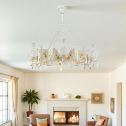 Brilagi - Taklampa med kedja QUEEN 6xE14/40W/230V bok/krämvit