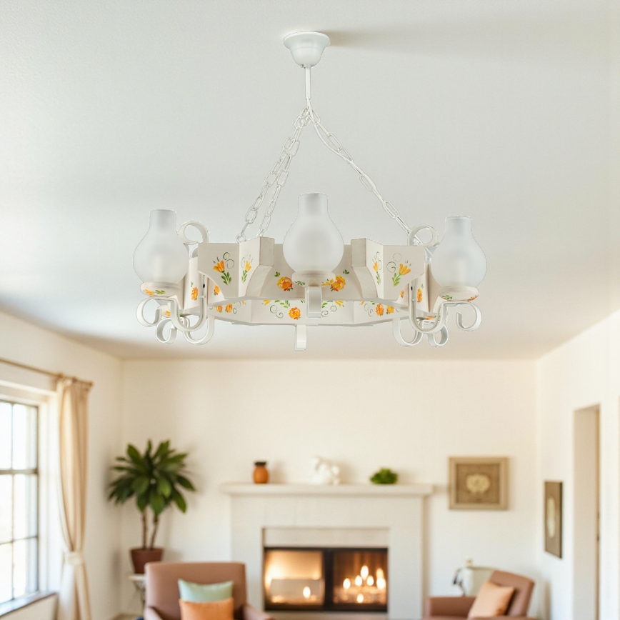 Brilagi - Taklampa med kedja QUEEN 6xE14/40W/230V bok/krämvit