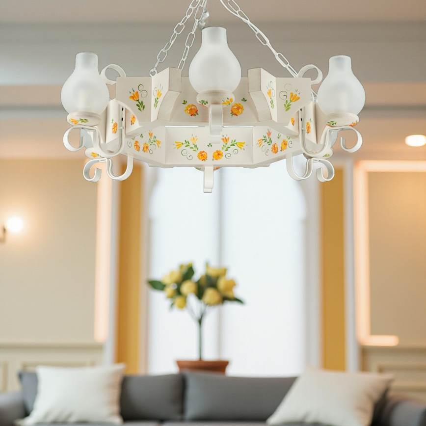 Brilagi - Taklampa med kedja QUEEN 6xE14/40W/230V bok/krämvit