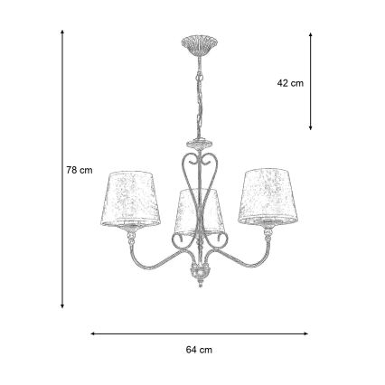 BRILAGI - Taklampa med kedja SONIA 3xE27/15W/230V Ø 64 cm, krämvit/patina